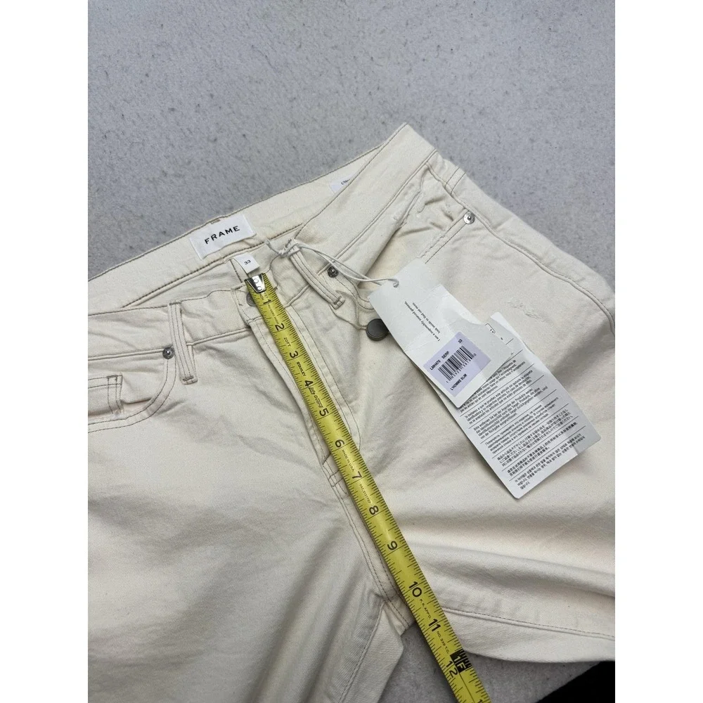 Frame L'Homme Slim Jeans Mens 33x31 Cream Distressed Stretch Light Wash Denim